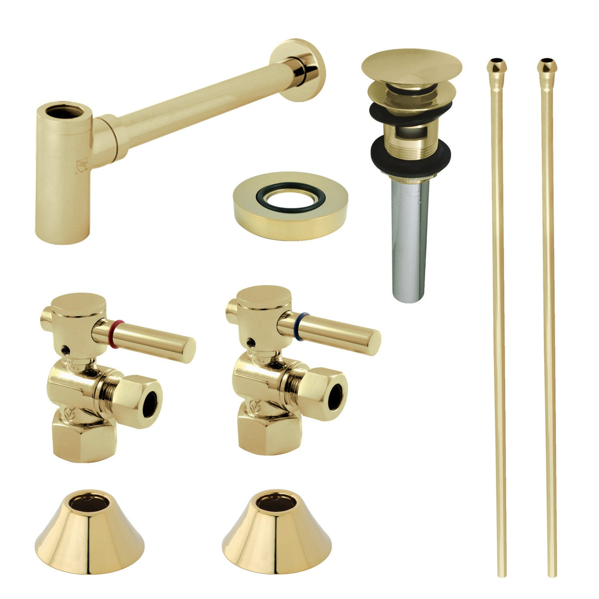 Trimscape CC43102DLVOKB30 Contemporary Plumbing Sink Trim Kit with Bottle Trap and Overflow Drain, Polished Brass