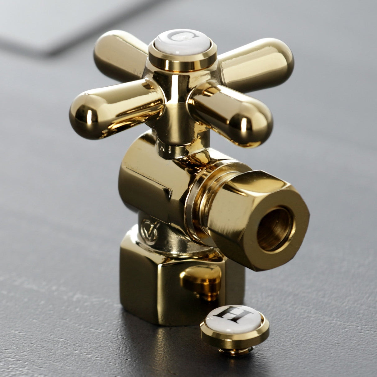 Vintage CC43102X 1/2-Inch FIP x 3/8-Inch OD Comp Quarter-Turn Angle Stop Valve, Polished Brass