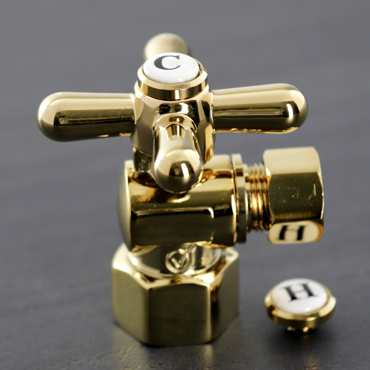 Vintage CC43102X 1/2-Inch FIP x 3/8-Inch OD Comp Quarter-Turn Angle Stop Valve, Polished Brass