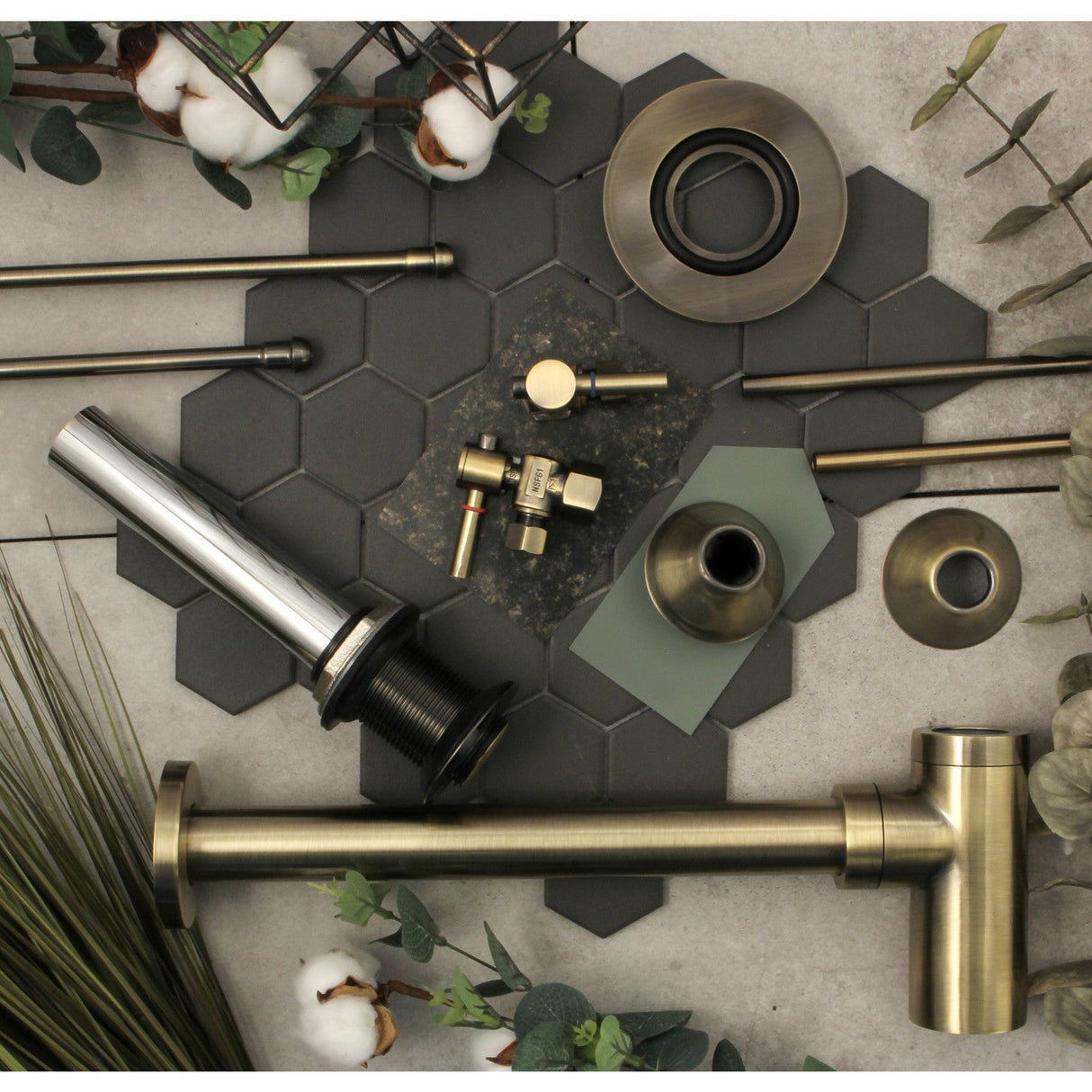 Trimscape CC43103DLVKB30 Contemporary Plumbing Sink Trim Kit with Bottle Trap and Drain, Antique Brass