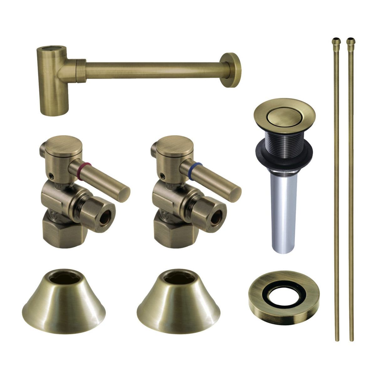 Trimscape CC43103DLVKB30 Contemporary Plumbing Sink Trim Kit with Bottle Trap and Drain, Antique Brass