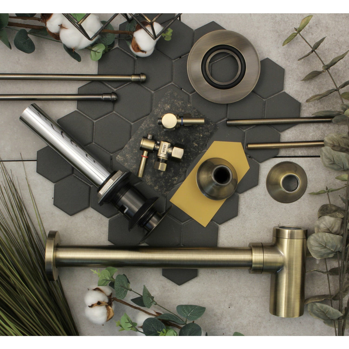 Trimscape CC43103DLVOKB30 Contemporary Plumbing Sink Trim Kit with Bottle Trap and Overflow Drain, Antique Brass