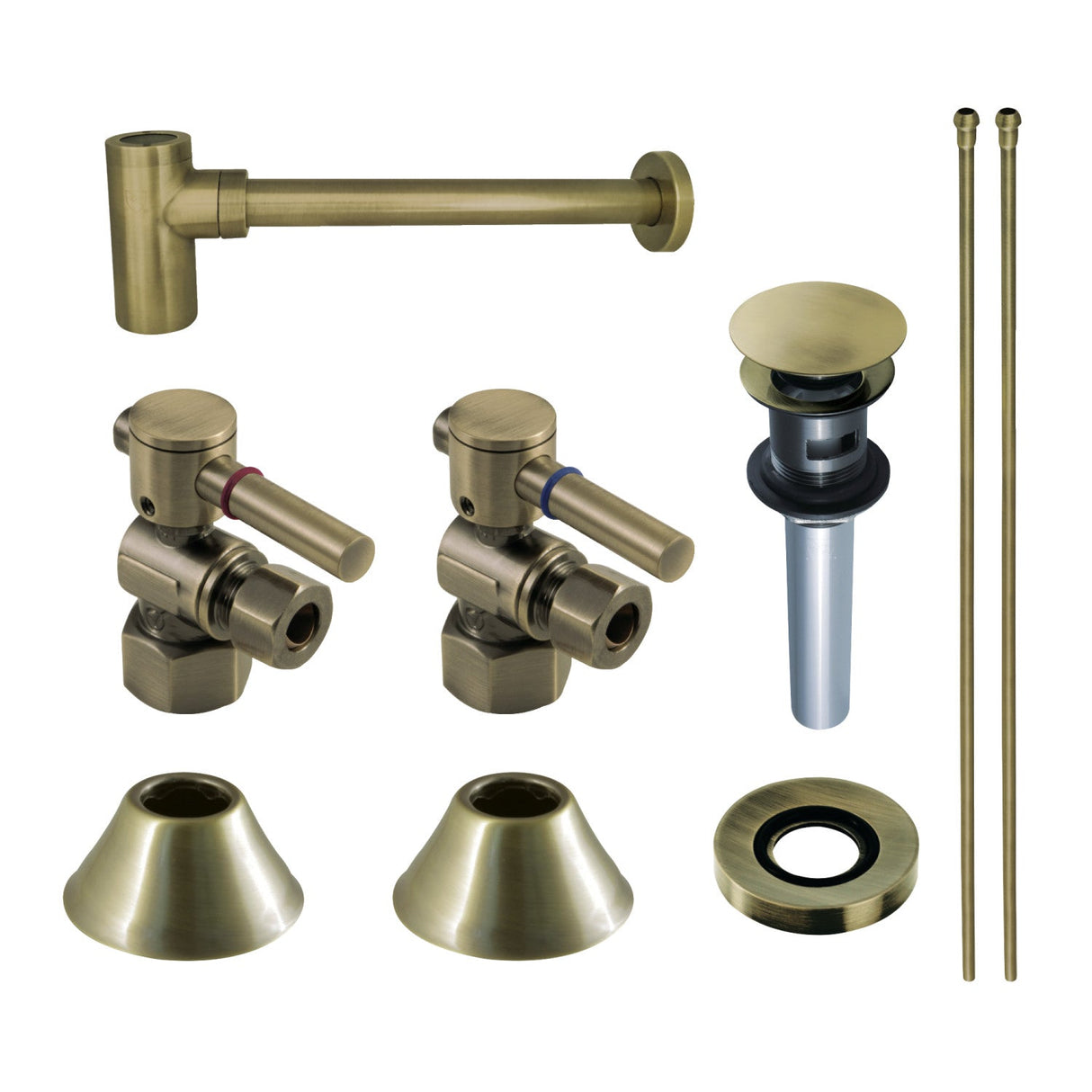 Trimscape CC43103DLVOKB30 Contemporary Plumbing Sink Trim Kit with Bottle Trap and Overflow Drain, Antique Brass