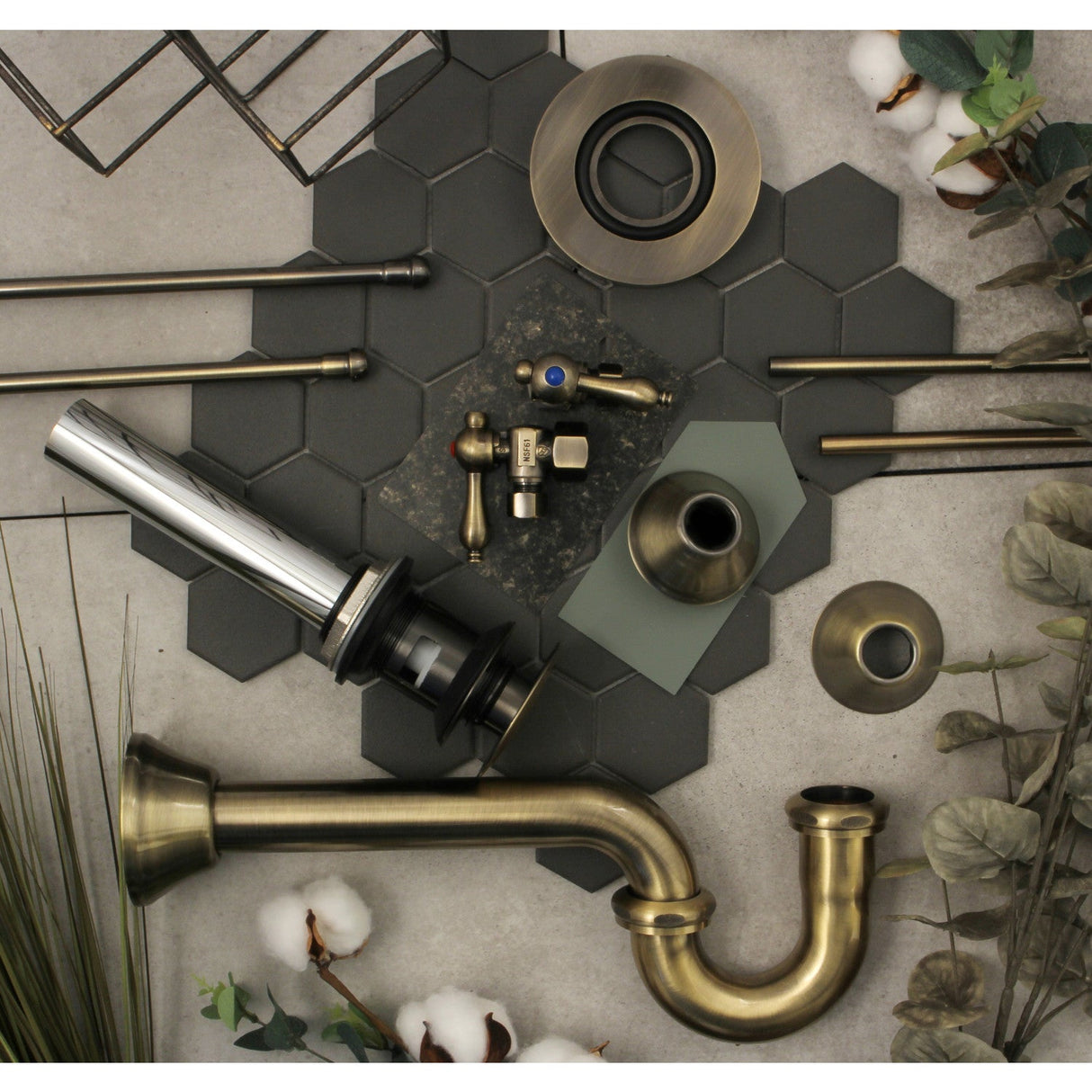 Trimscape CC43103VOKB30 Traditional Plumbing Sink Trim Kit with P-Trap and Overflow Drain, Antique Brass