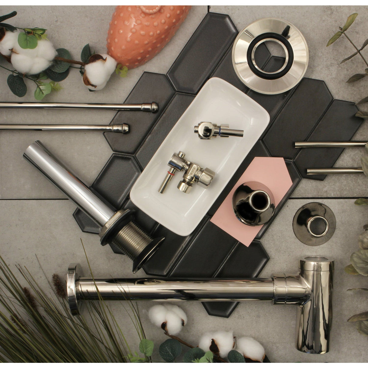 Trimscape CC43106DLVKB30 Contemporary Plumbing Sink Trim Kit with Bottle Trap and Drain, Polished Nickel