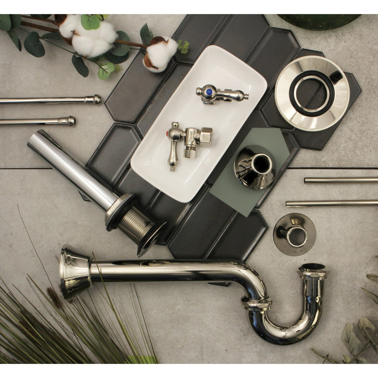 Trimscape CC43106VKB30 Traditional Plumbing Sink Trim Kit with P-Trap and Drain, Polished Nickel