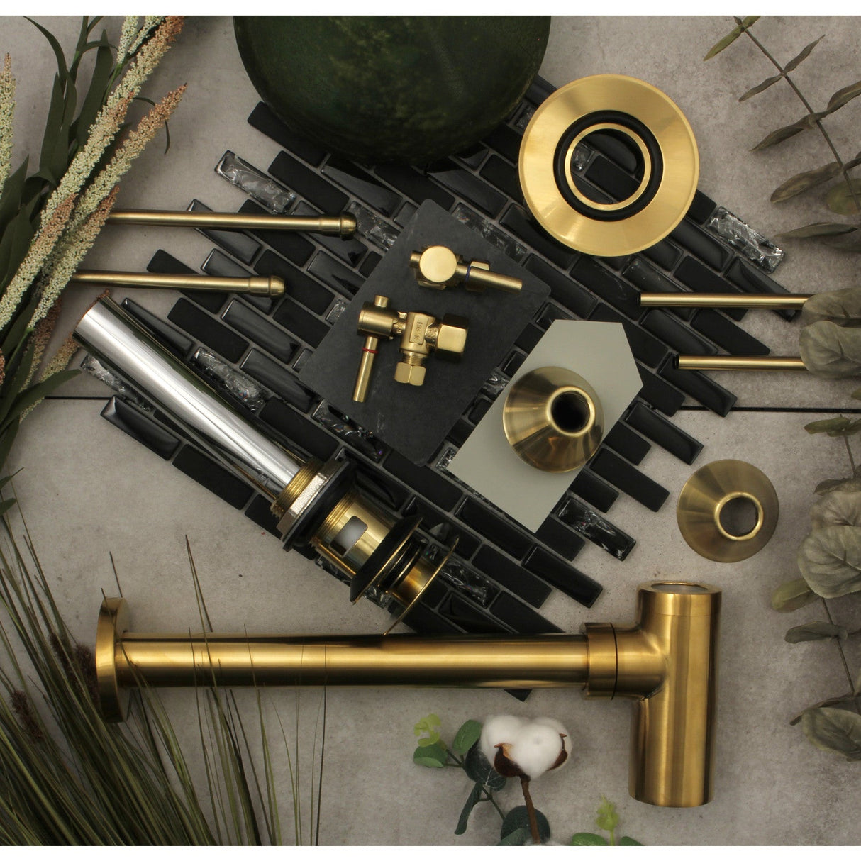 Trimscape CC43107DLVOKB30 Contemporary Plumbing Sink Trim Kit with Bottle Trap and Overflow Drain, Brushed Brass