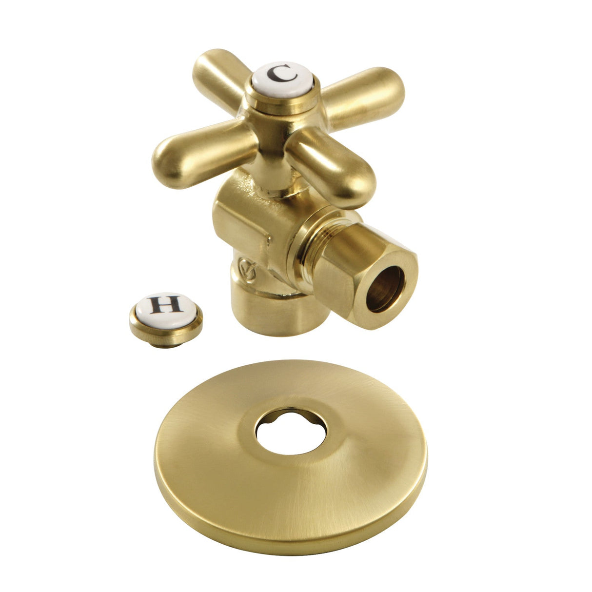 Vintage CC43207XK 1/2-Inch Sweat x 3/8-Inch OD Comp Quarter-Turn Angle Stop Valve with Flange, Brushed Brass