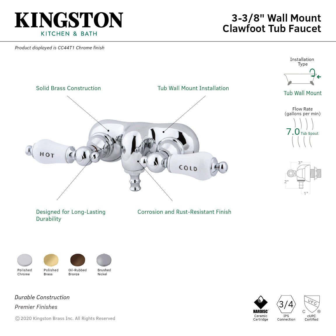 Vintage CC43T5 Two-Handle 2-Hole Tub Wall Mount Clawfoot Tub Faucet, Oil Rubbed Bronze