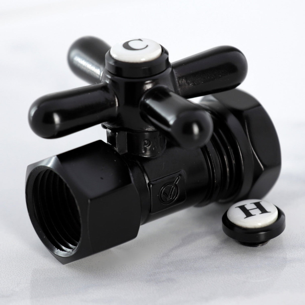 Vintage CC44150X 1/2-Inch FIP x 1/2 or 7/16-Inch Slip Joint Quarter-Turn Straight Stop Valve, Matte Black