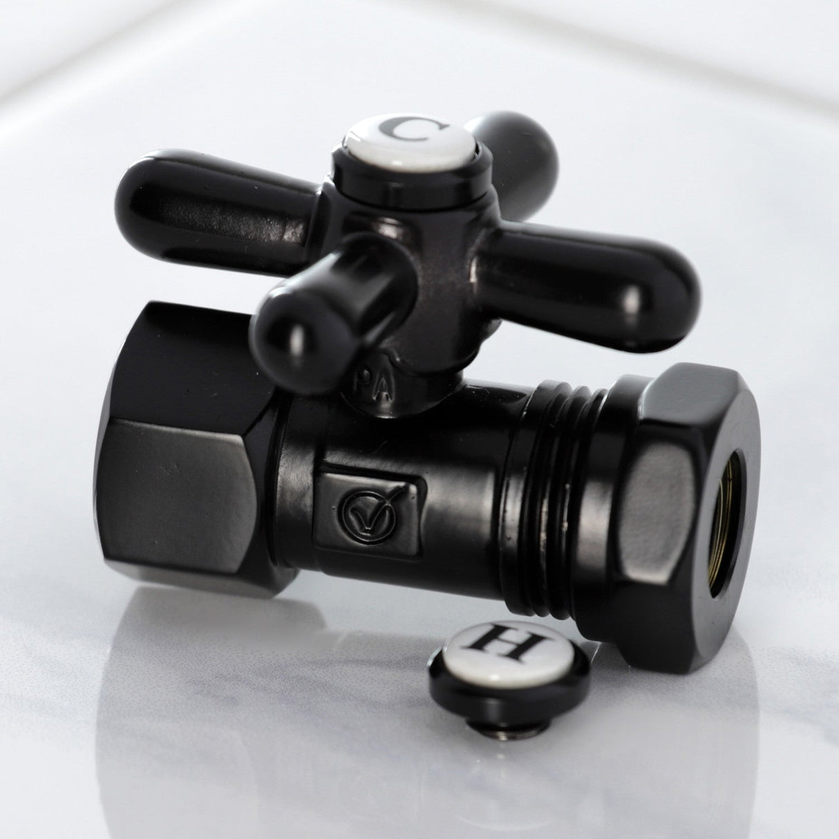 Vintage CC44150X 1/2-Inch FIP x 1/2 or 7/16-Inch Slip Joint Quarter-Turn Straight Stop Valve, Matte Black