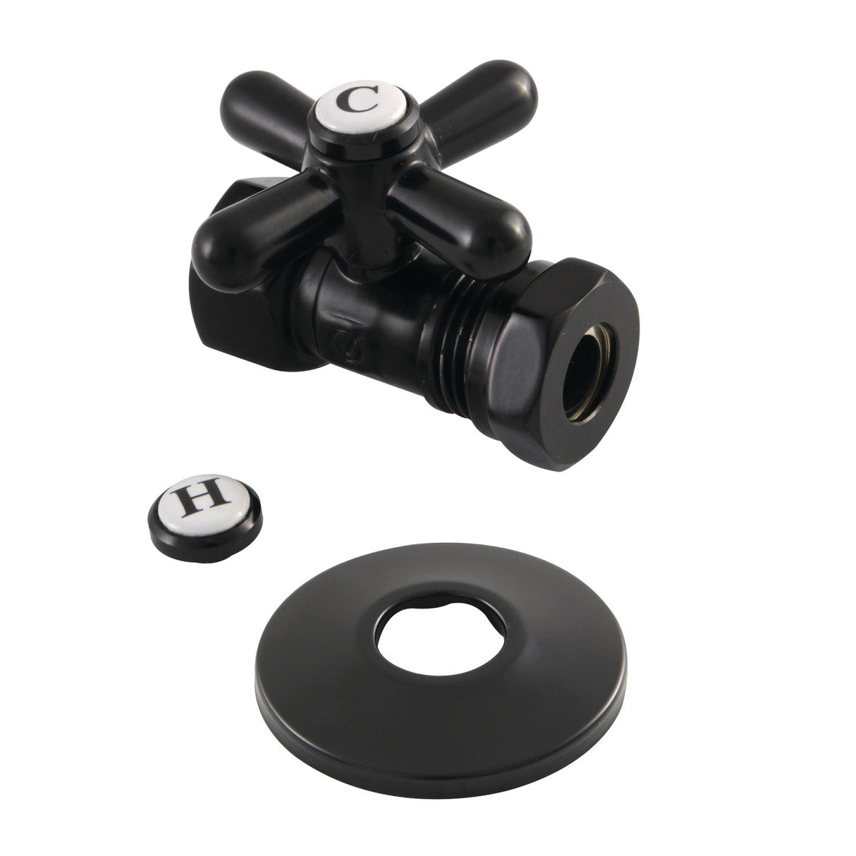 Vintage CC44150XK 1/2-Inch FIP x 1/2 or 7/16-Inch Slip Joint Quarter-Turn Straight Stop Valve with Flange, Matte Black