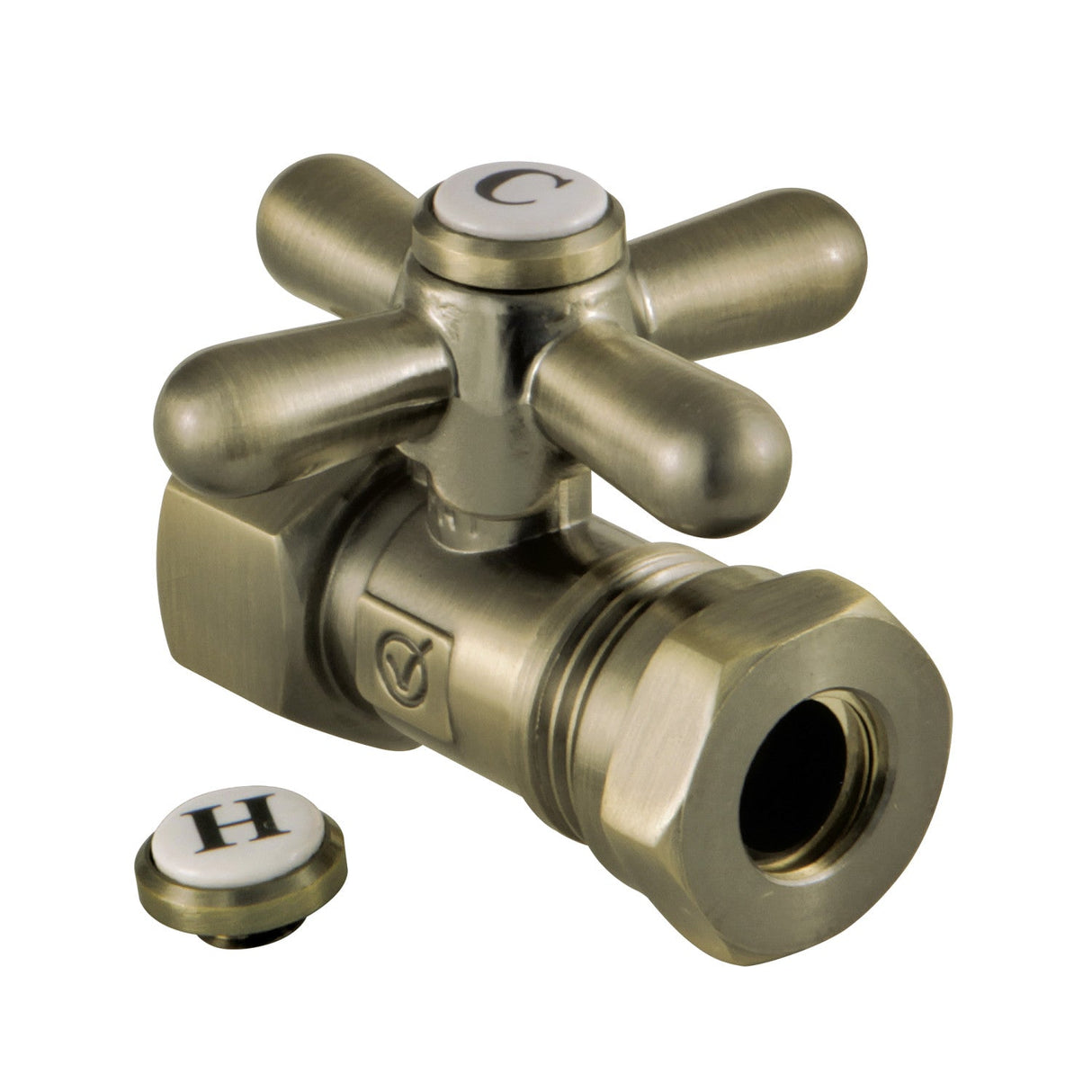 Vintage CC44153X 1/2-Inch FIP x 1/2 or 7/16-Inch Slip Joint Quarter-Turn Straight Stop Valve, Antique Brass