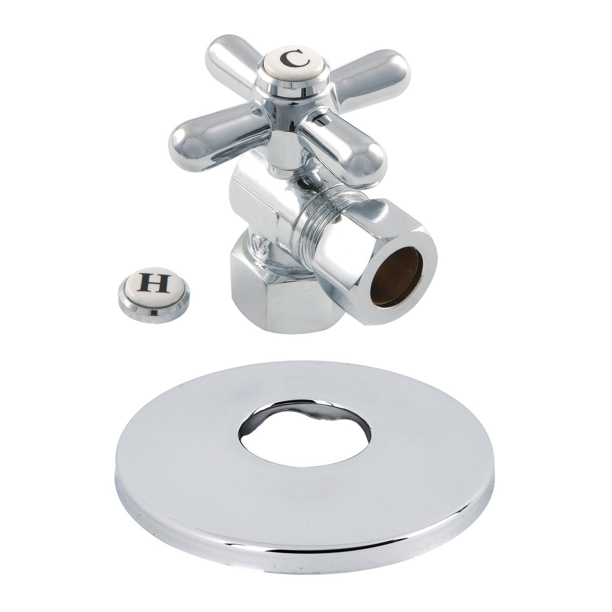 CC44401XK 1/2-Inch FIP x 1/2-Inch OD Comp Quarter-Turn Angle Stop Valve with Flange, Polished Chrome