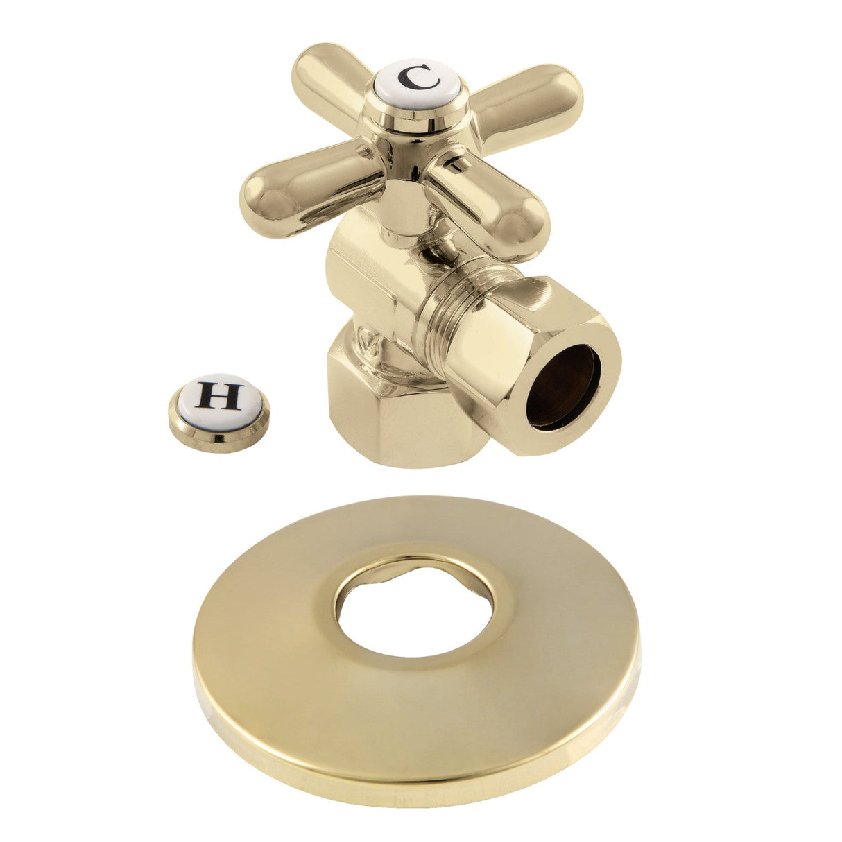 CC44402XK 1/2-Inch FIP x 1/2-Inch OD Comp Quarter-Turn Angle Stop Valve with Flange, Polished Brass