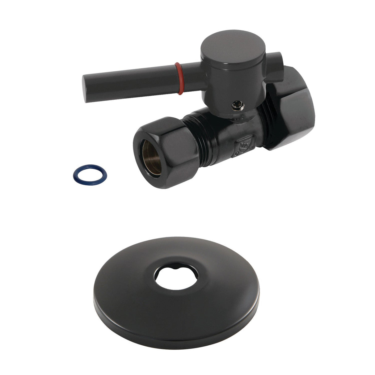 CC44450DLK 5/8-Inch OD Comp x 1/2-Inch OD Comp Quarter-Turn Straight Stop Valve with Flange, Matte Black
