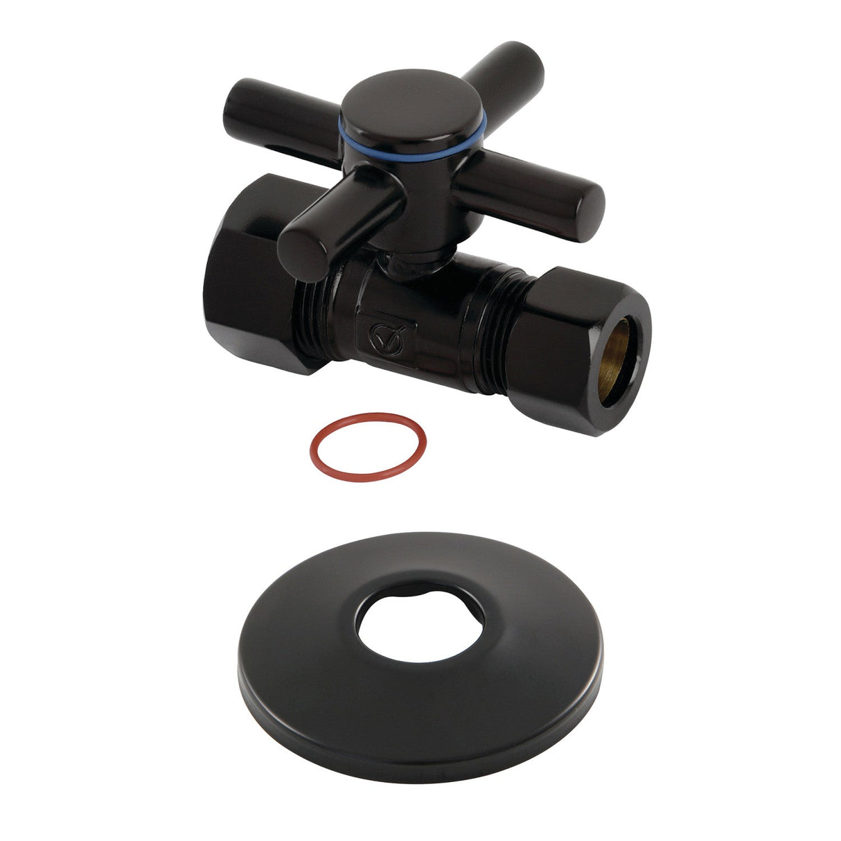 Concord CC44450DXK 5/8-Inch OD Comp x 1/2-Inch OD Comp Quarter-Turn Straight Stop Valve with Flange, Matte Black