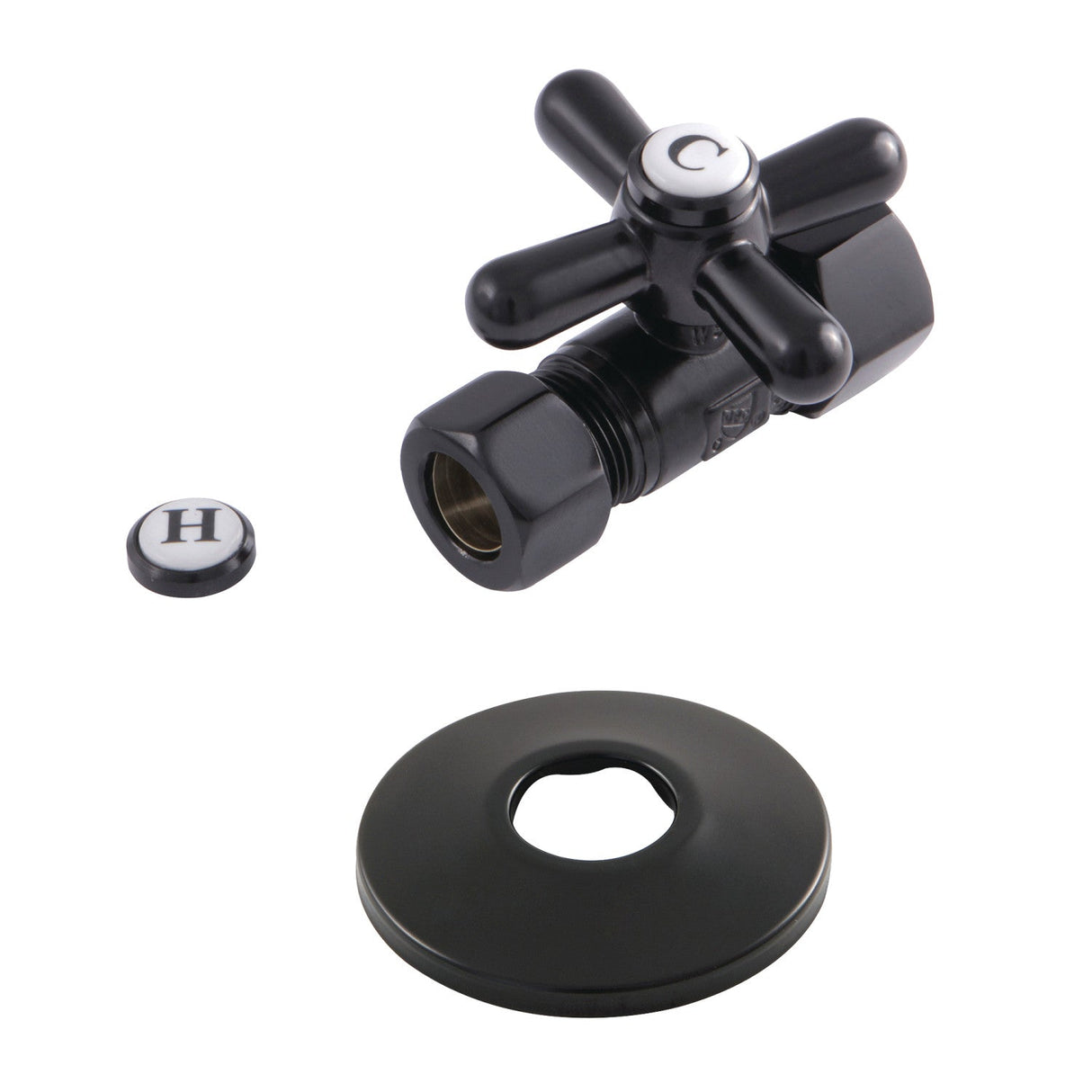 CC44450XK 5/8-Inch OD Comp x 1/2-Inch OD Comp Quarter-Turn Straight Stop Valve with Flange, Matte Black