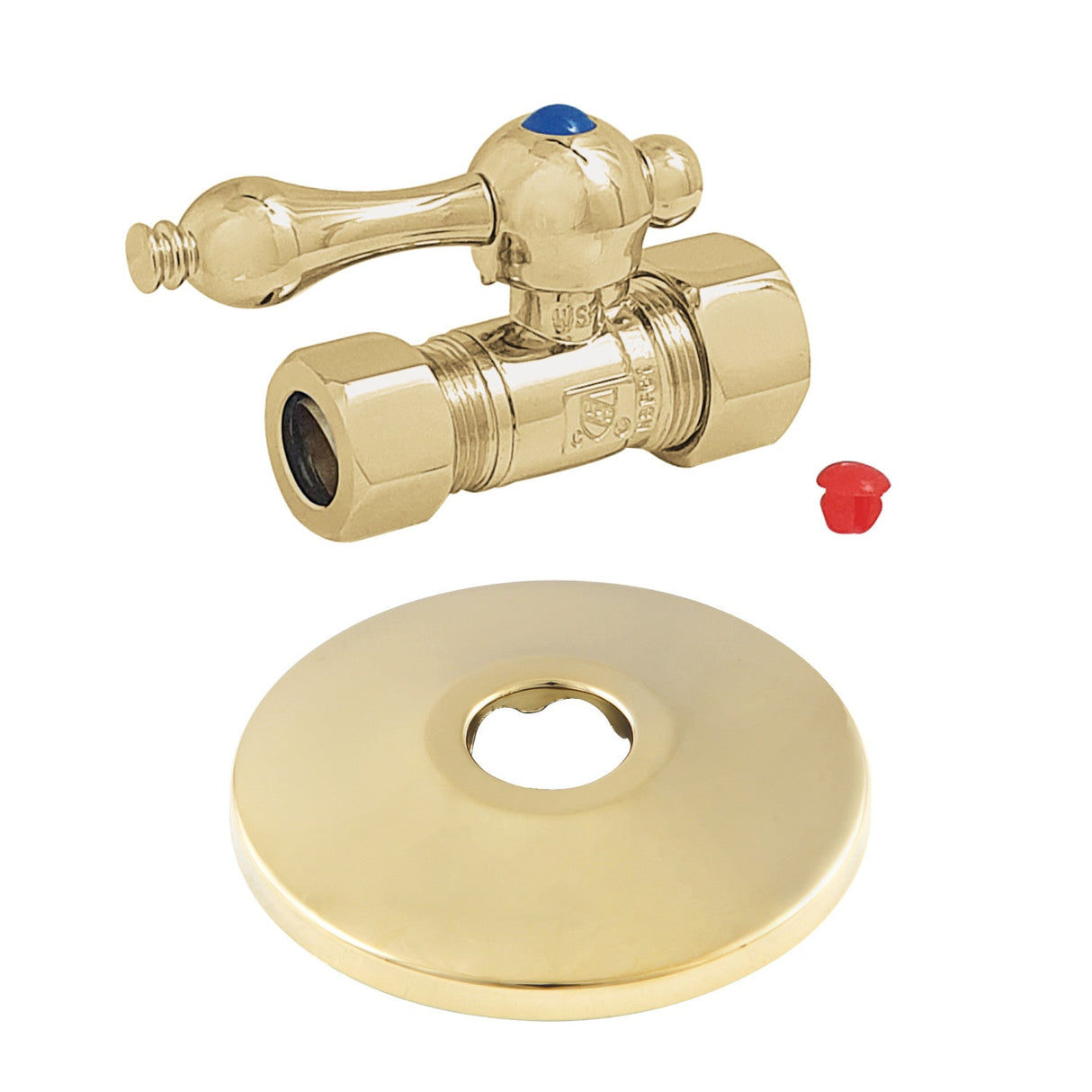 CC44452K 5/8-Inch OD Comp x 1/2-Inch OD Comp Quarter-Turn Straight Stop Valve with Flange, Polished Brass