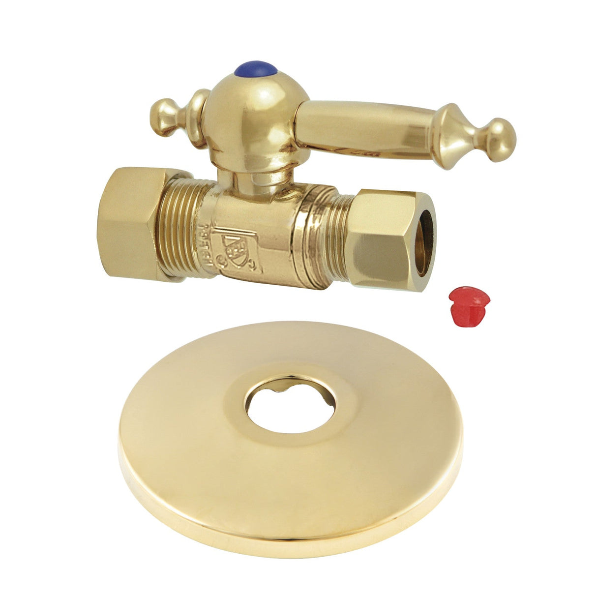 CC44452TLK 5/8-Inch OD Comp x 1/2-Inch OD Comp Quarter-Turn Straight Stop Valve with Flange, Polished Brass