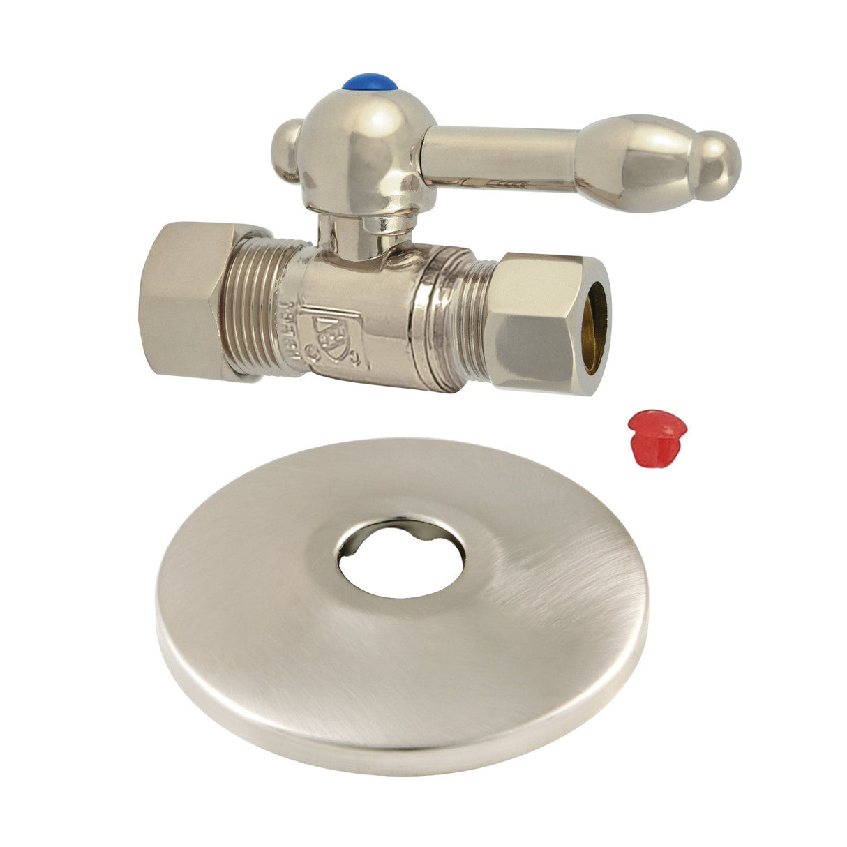 CC44458KLK 5/8-Inch OD Comp x 1/2-Inch OD Comp Quarter-Turn Straight Stop Valve with Flange, Brushed Nickel