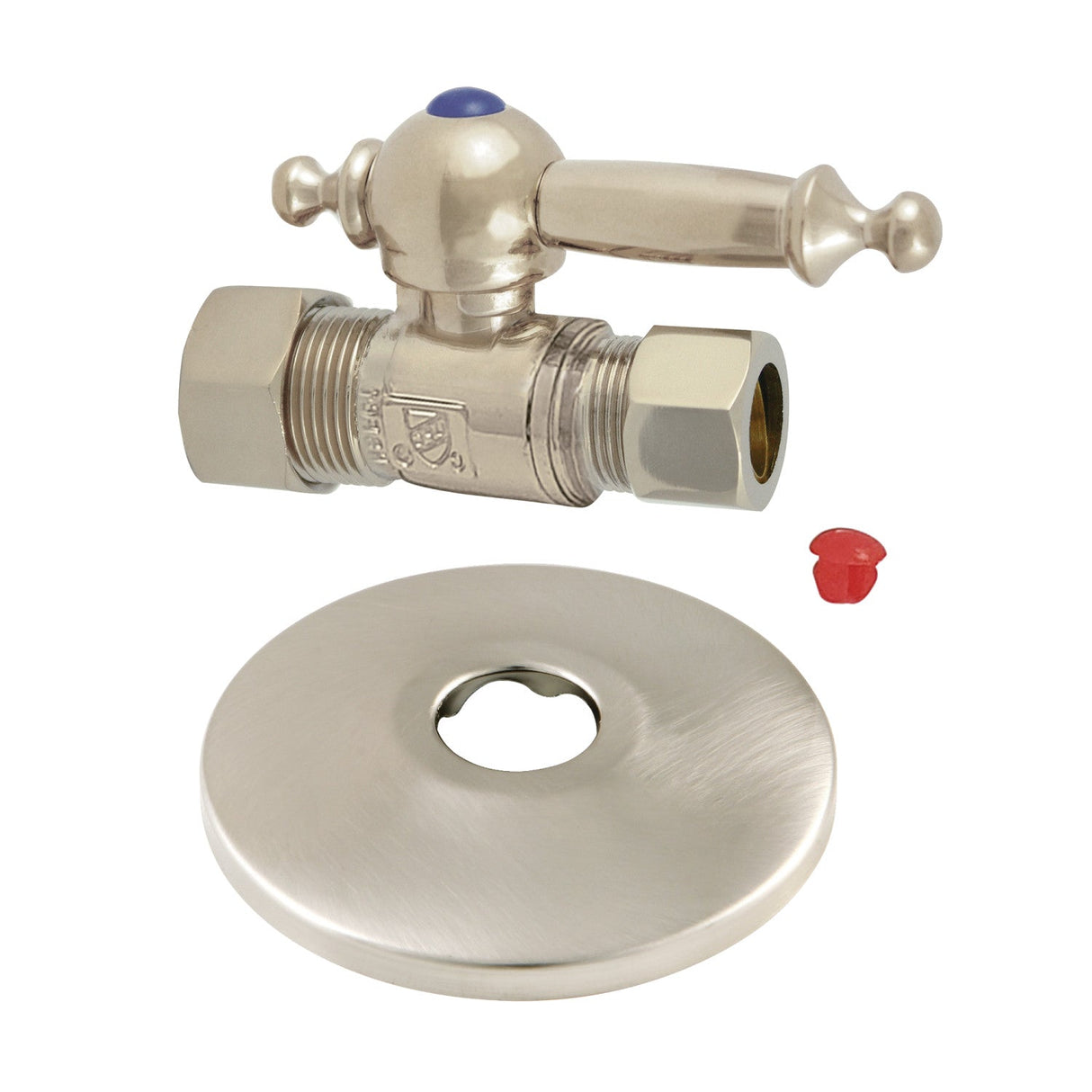 CC44458TLK 5/8-Inch OD Comp x 1/2-Inch OD Comp Quarter-Turn Straight Stop Valve with Flange, Brushed Nickel