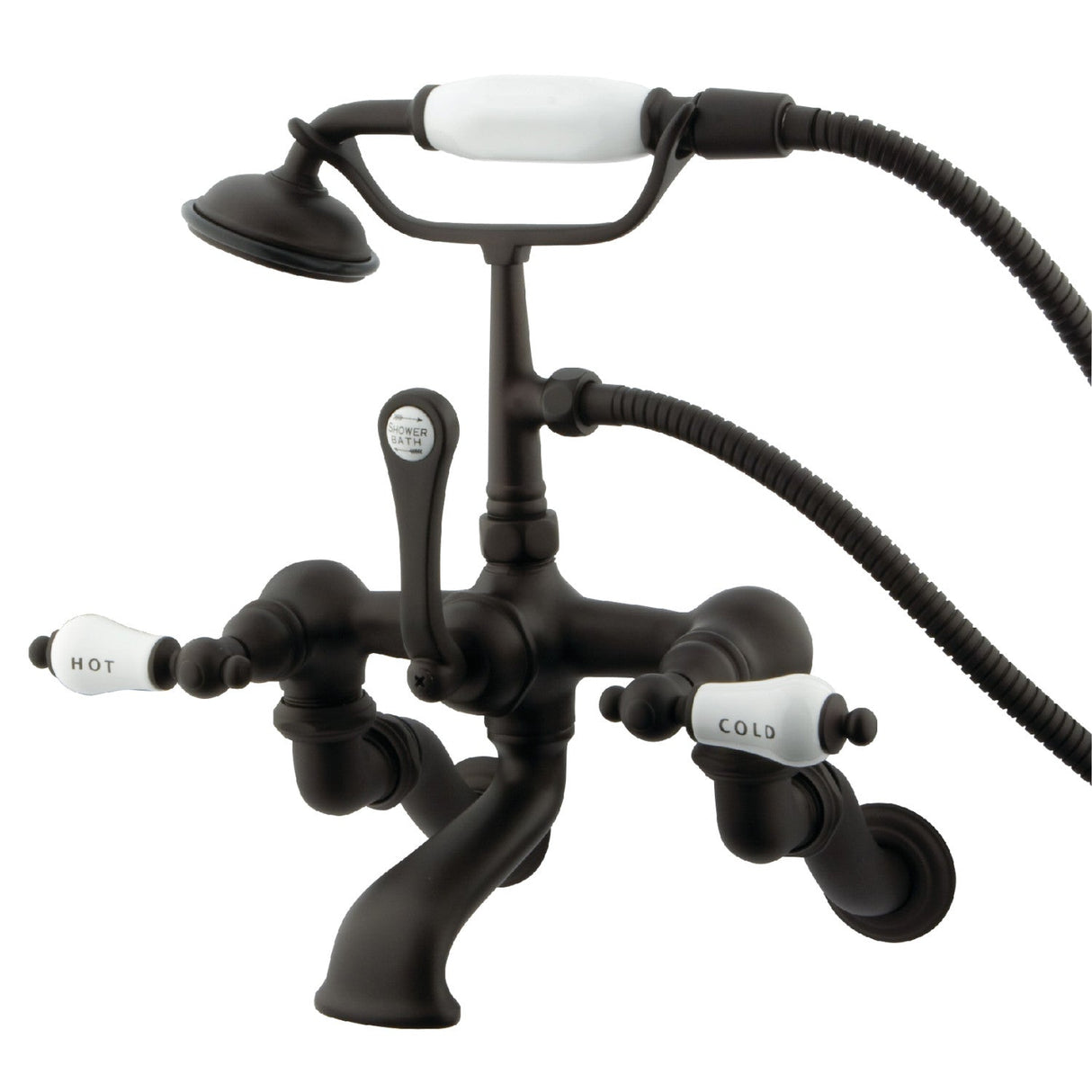 Vintage CC461T5 Three-Handle 2-Hole Tub Wall Mount Clawfoot Tub Faucet with Hand Shower, Oil Rubbed Bronze