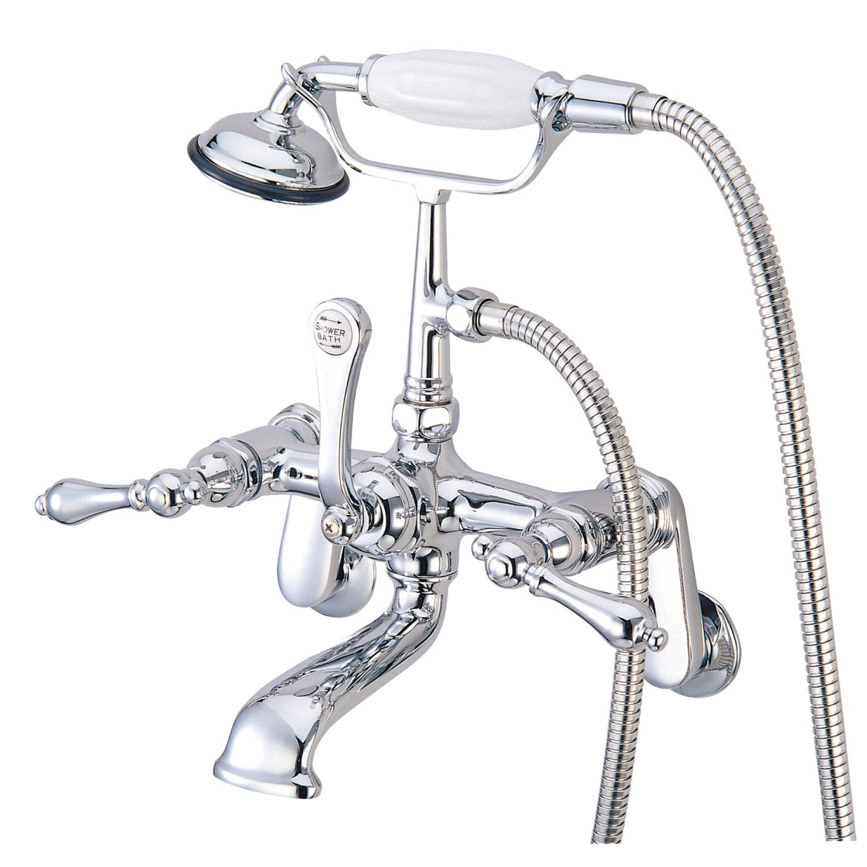 Vintage CC52T1 Three-Handle 2-Hole Tub Wall Mount Clawfoot Tub Faucet with Hand Shower, Polished Chrome
