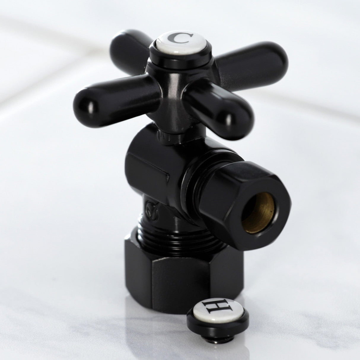 Vintage CC53300X 5/8-Inch OD Comp x 3/8-Inch OD Comp Quarter-Turn Angle Stop Valve, Matte Black