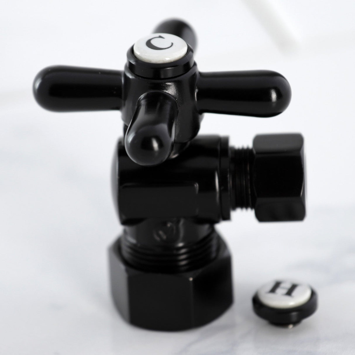 Vintage CC53300X 5/8-Inch OD Comp x 3/8-Inch OD Comp Quarter-Turn Angle Stop Valve, Matte Black