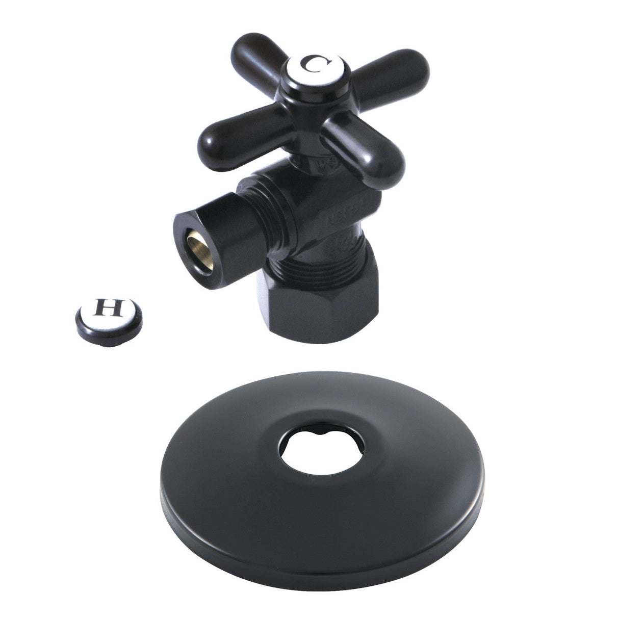 CC53300XK 5/8-Inch OD Comp x 3/8-Inch OD Comp Quarter-Turn Angle Stop Valve with Flange, Matte Black