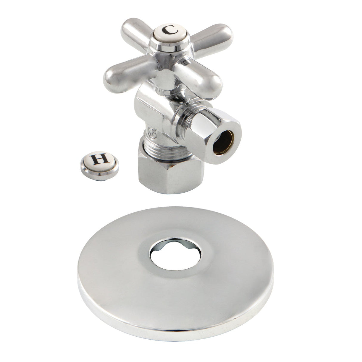 CC53301XK 5/8-Inch OD Comp x 3/8-Inch OD Comp Quarter-Turn Angle Stop Valve with Flange, Polished Chrome