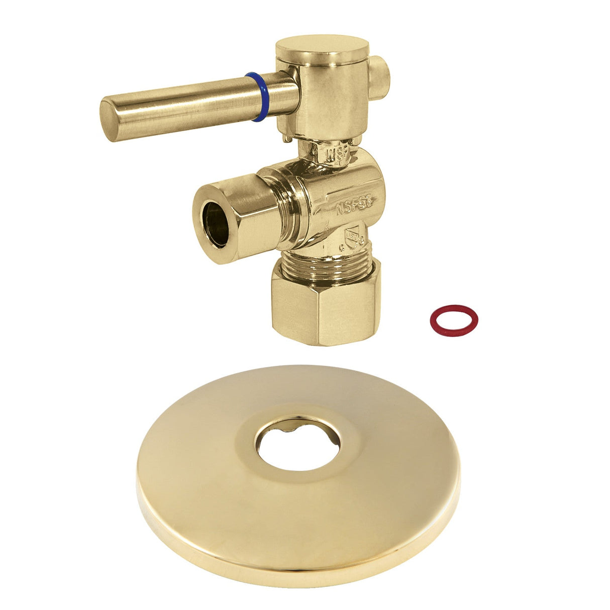 CC53302DLK 5/8-Inch OD Comp x 3/8-Inch OD Comp Quarter-Turn Angle Stop Valve with Flange, Polished Brass