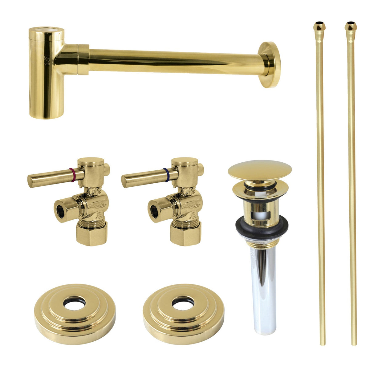 Trimscape CC53302DLTRMK1 Traditional Plumbing Sink Trim Kit with P-Trap and Drain (No Overflow), Polished Brass