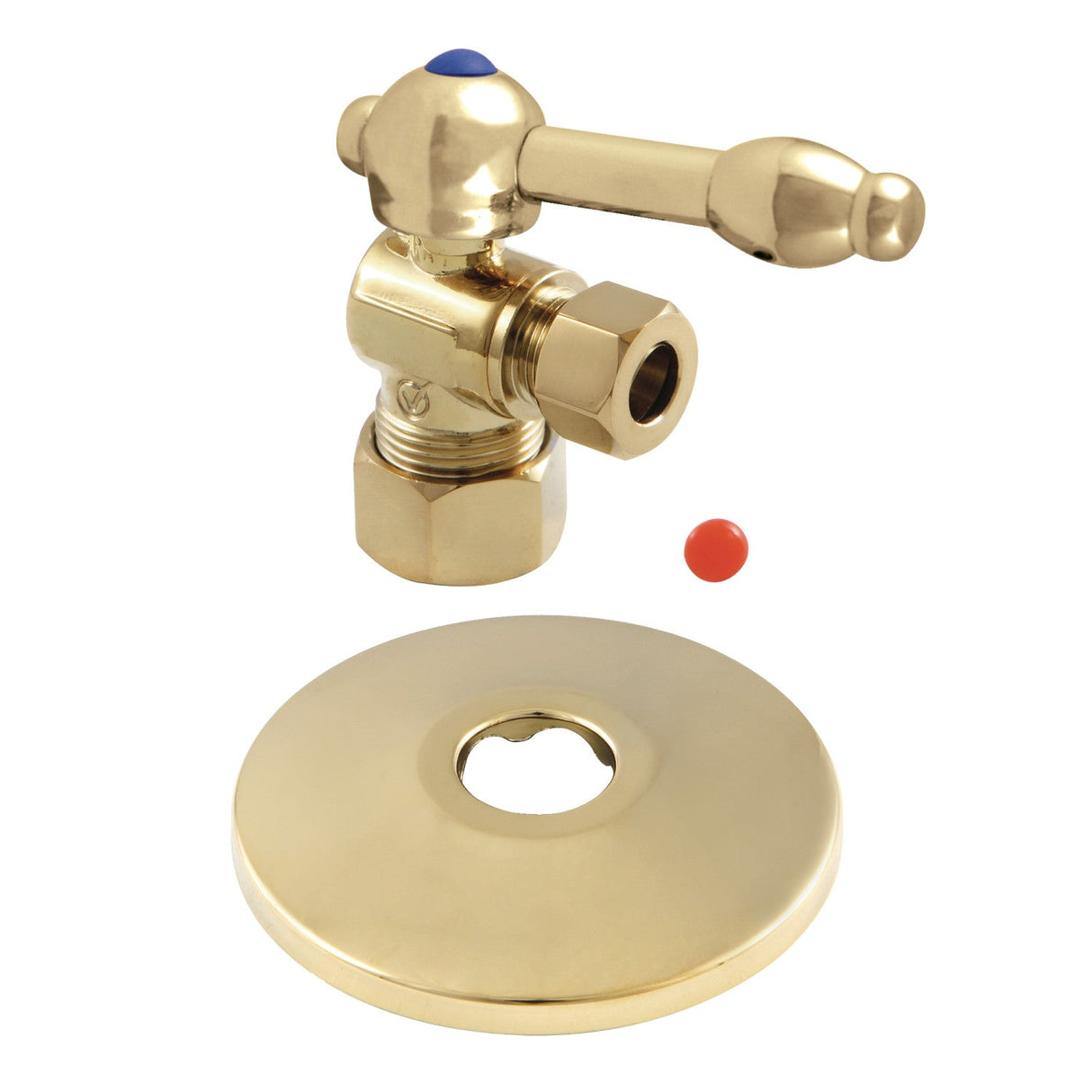 CC53302KLK 5/8-Inch OD Comp x 3/8-Inch OD Comp Quarter-Turn Angle Stop Valve with Flange, Polished Brass
