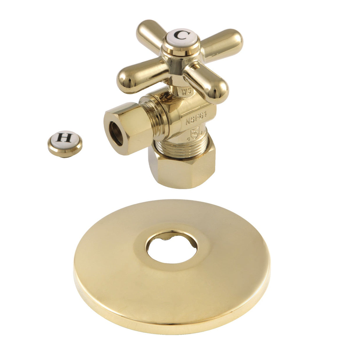 CC53302XK 5/8-Inch OD Comp x 3/8-Inch OD Comp Quarter-Turn Angle Stop Valve with Flange, Polished Brass