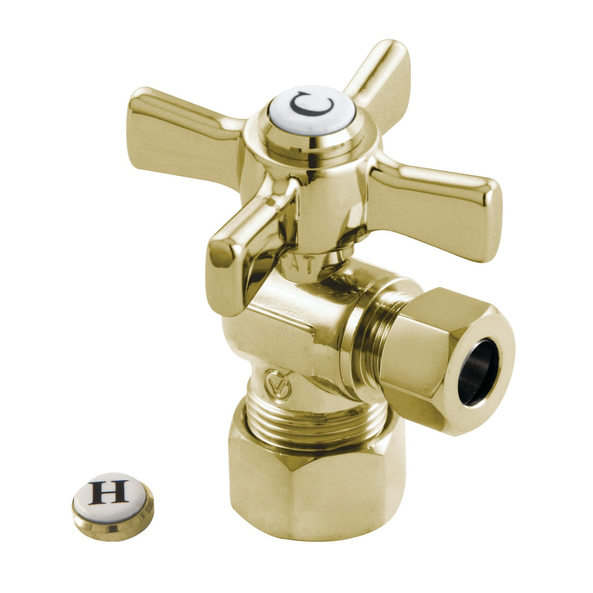 Millennium CC53302ZX 5/8-Inch OD Comp x 3/8-Inch OD Comp Quarter-Turn Angle Stop Valve, Polished Brass
