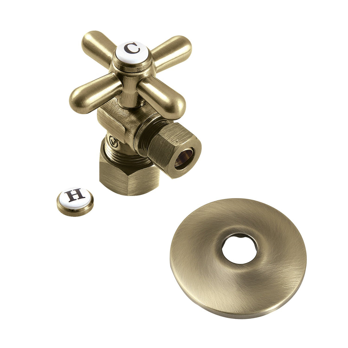 CC53303XK 5/8-Inch OD Comp x 3/8-Inch OD Comp Quarter-Turn Angle Stop Valve with Flange, Antique Brass