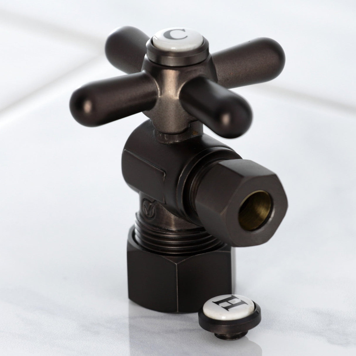 Vintage CC53305X 5/8-Inch OD Comp x 3/8-Inch OD Comp Quarter-Turn Angle Stop Valve, Oil Rubbed Bronze