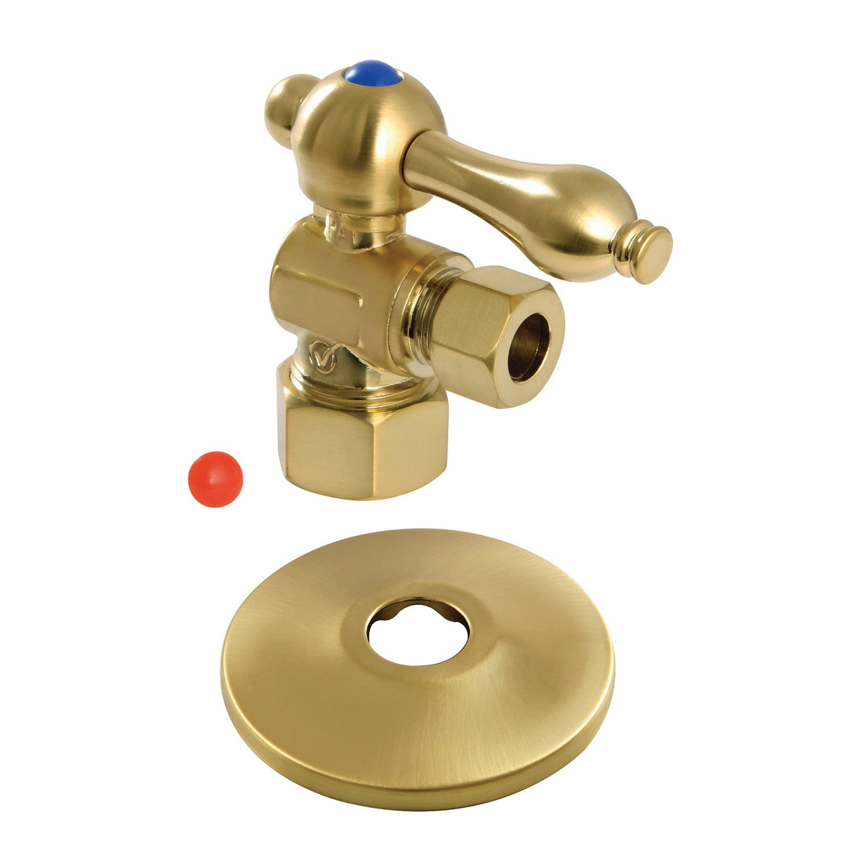 Vintage CC53307K 5/8-Inch OD Comp x 3/8-Inch OD Comp Quarter-Turn Angle Stop Valve with Flange, Brushed Brass