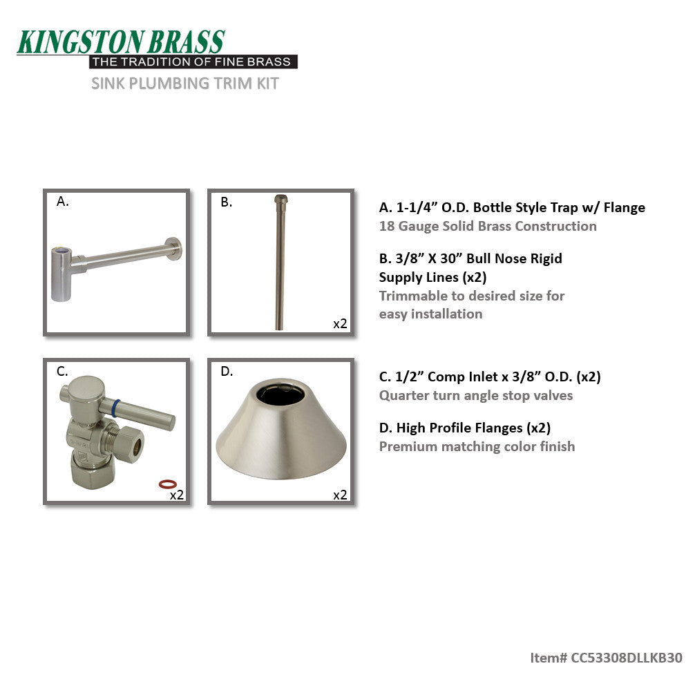 Trimscape CC53308DLLKB30 Contemporary Plumbing Sink Trim Kit with Bottle Trap, Brushed Nickel