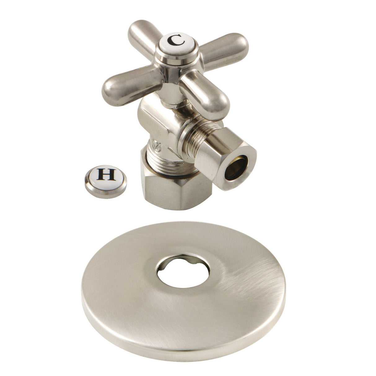 CC53308XK 5/8-Inch OD Comp x 3/8-Inch OD Comp Quarter-Turn Angle Stop Valve with Flange, Brushed Nickel