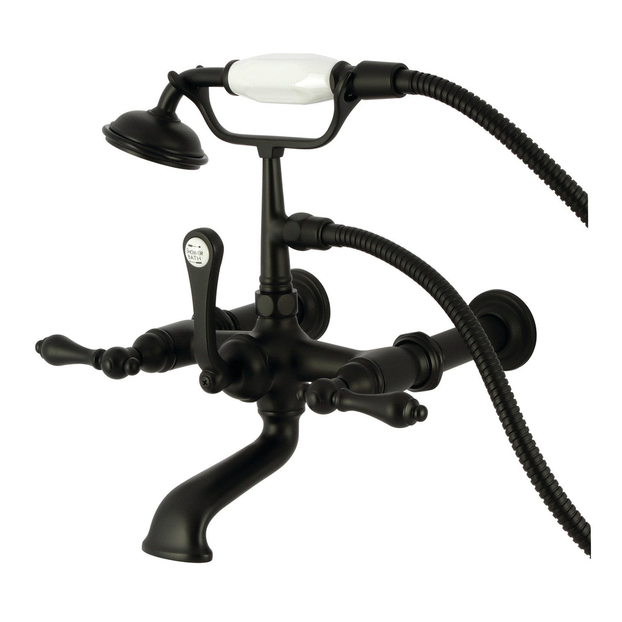 Vintage CC541T0 Three-Handle 2-Hole Tub Wall Mount Clawfoot Tub Faucet with Hand Shower, Matte Black