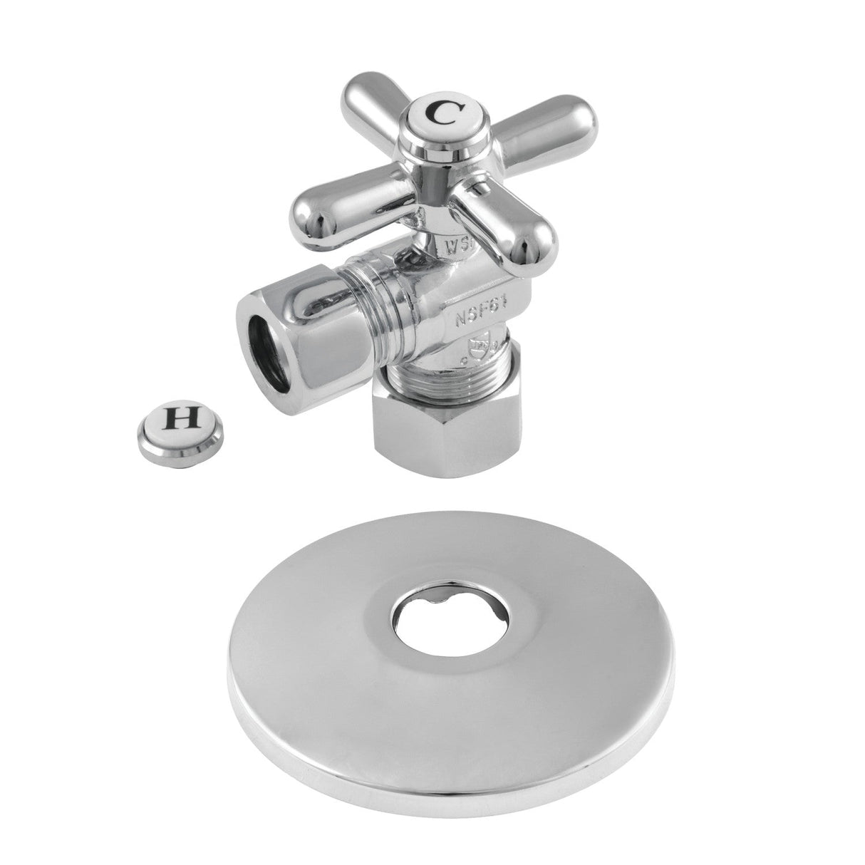 CC54401XK 5/8-Inch OD Comp x 1/2-Inch OD Comp Quarter-Turn Angle Stop Valve with Flange, Polished Chrome
