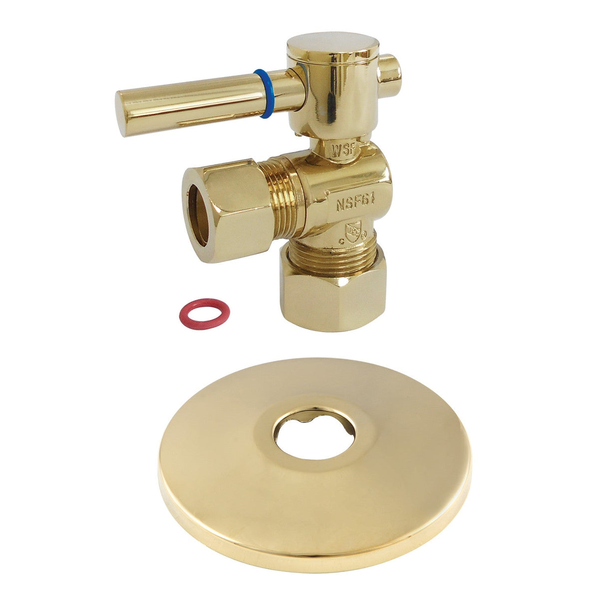 CC54402DLK 5/8-Inch OD Comp x 1/2-Inch OD Comp Quarter-Turn Angle Stop Valve with Flange, Polished Brass