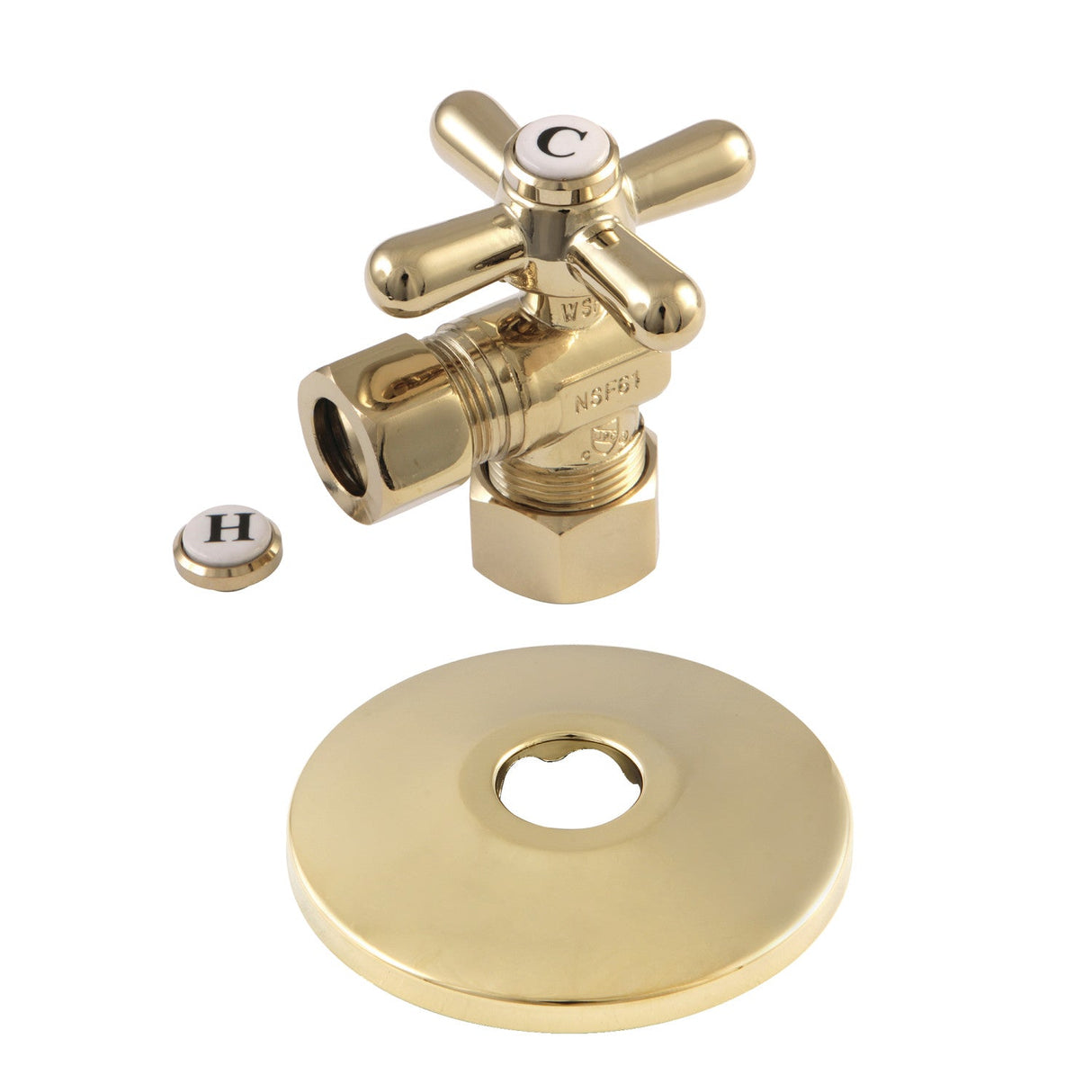 CC54402XK 5/8-Inch OD Comp x 1/2-Inch OD Comp Quarter-Turn Angle Stop Valve with Flange, Polished Brass