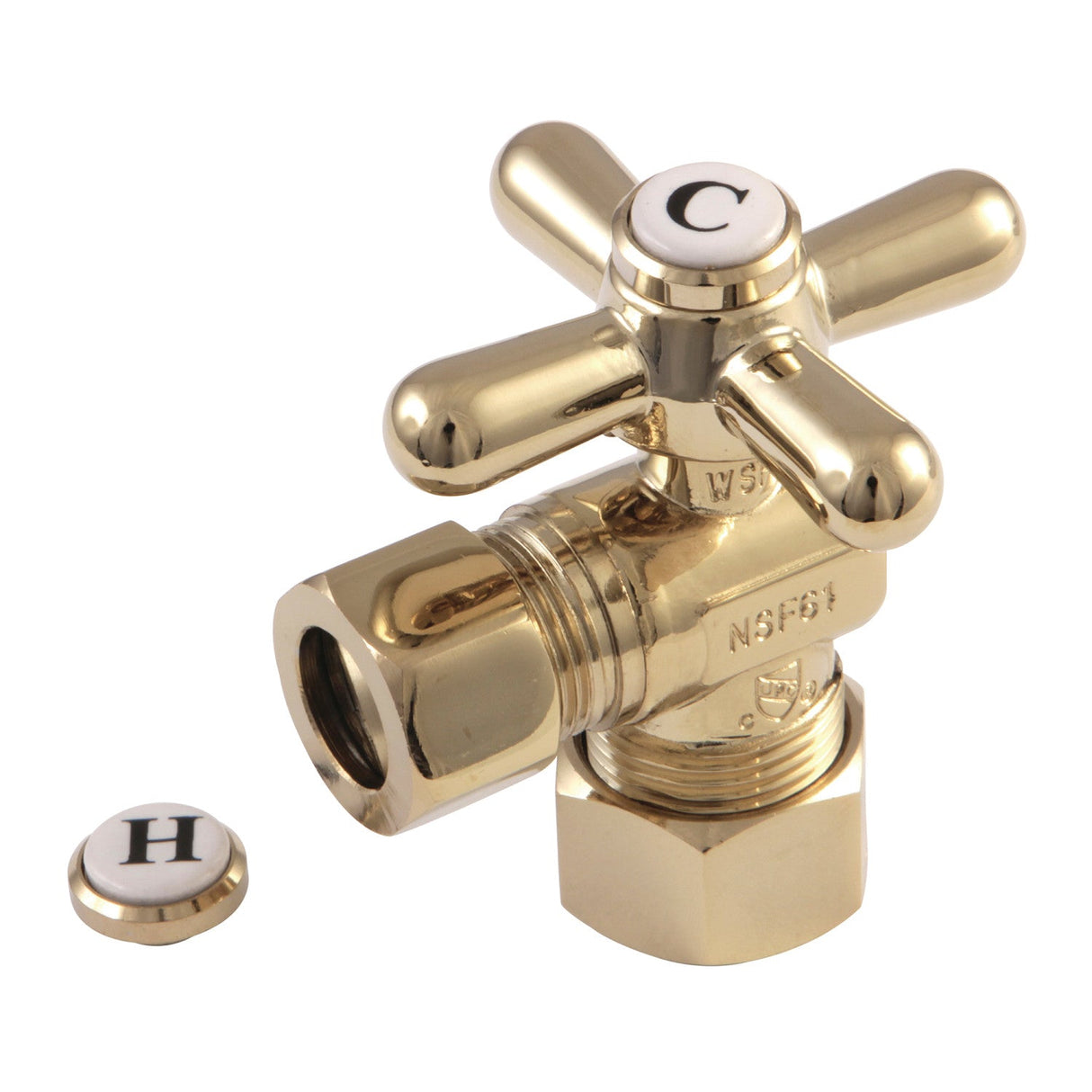 Vintage CC54402X 5/8-Inch OD Comp x 1/2-Inch OD Comp Quarter-Turn Angle Stop Valve, Polished Brass