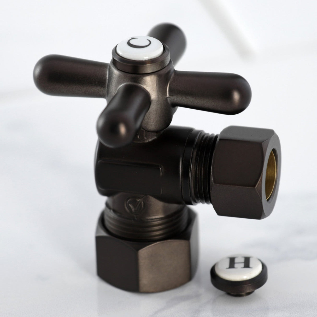 Vintage CC54405X 5/8-Inch OD Comp x 1/2-Inch OD Comp Quarter-Turn Angle Stop Valve, Oil Rubbed Bronze