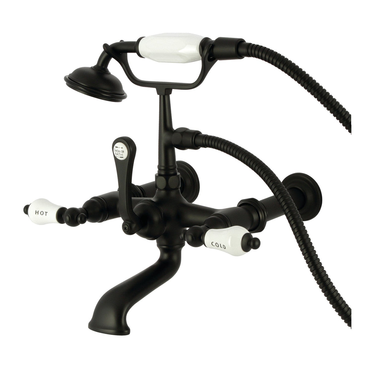 Vintage CC545T0 Three-Handle 2-Hole Tub Wall Mount Clawfoot Tub Faucet with Hand Shower, Matte Black