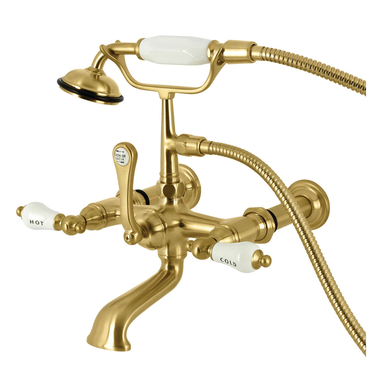 Vintage CC545T7 Three-Handle 2-Hole Tub Wall Mount Clawfoot Tub Faucet with Hand Shower, Brushed Brass
